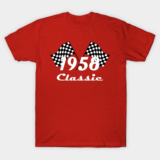 1958 Classic Checkered Race Flags Birthday Gift T-Shirt by TLSDesigns